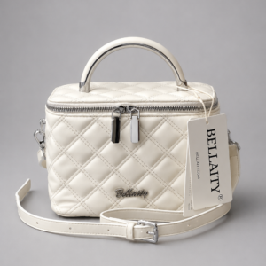 BELLAITY White Quilted Vegan Leather Bucket Bag Lunch Box Style Handbag