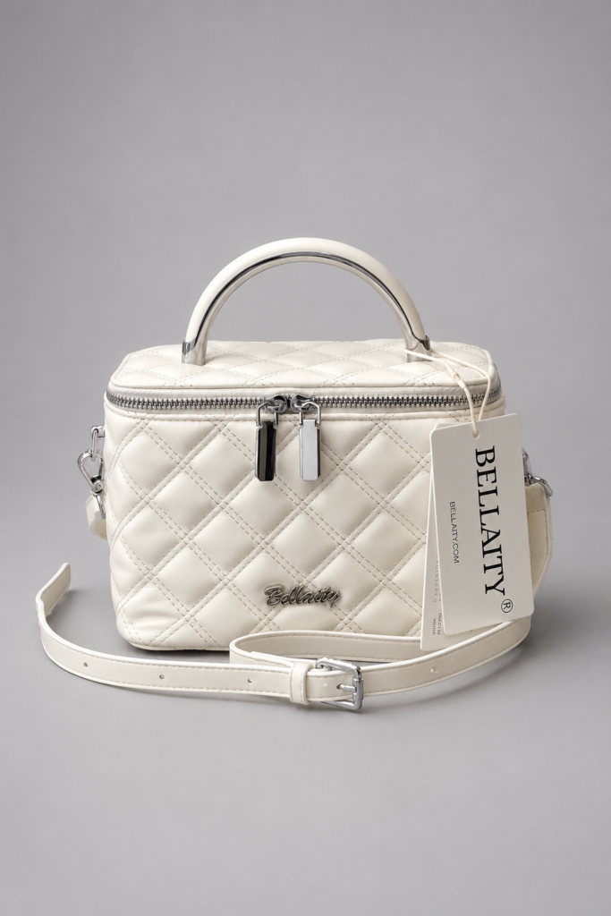 BELLAITY White Quilted Vegan Leather Bucket Bag Lunch Box Style Handbag