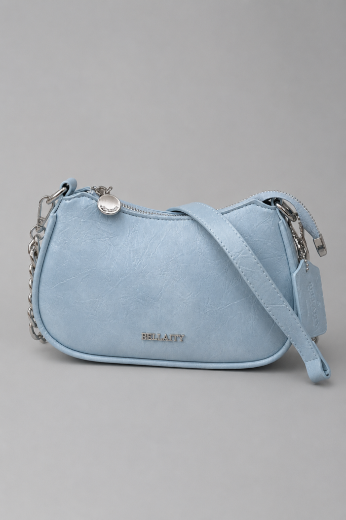 BELLAITY Light Blue Vegan Leather Chain Shoulder Bag Crossbody Purse