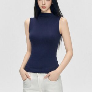 Women’s Mock Neck Sleeveless Ribbed Fitted Tank Top