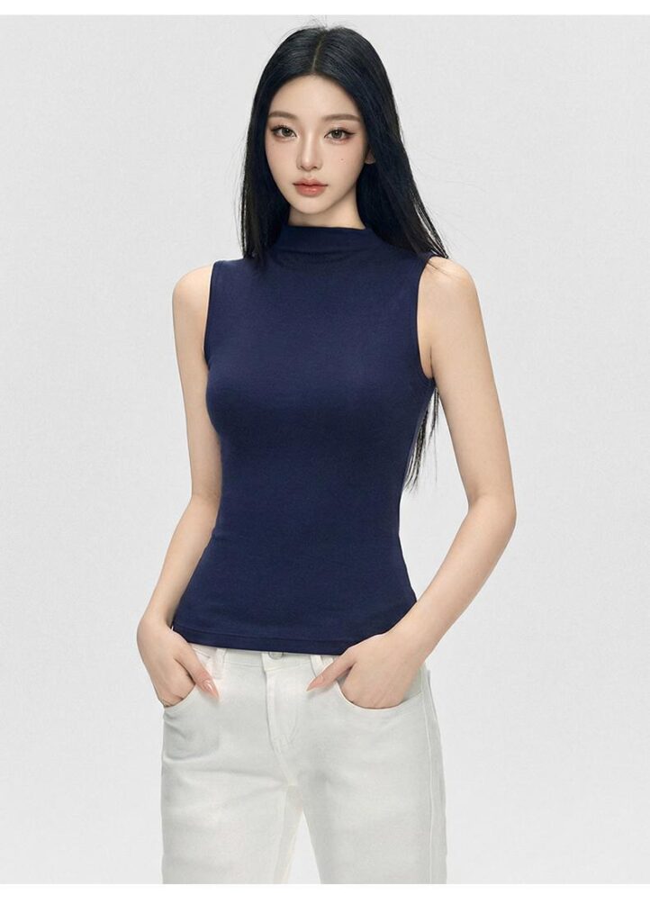 Women’s Mock Neck Sleeveless Ribbed Fitted Tank Top