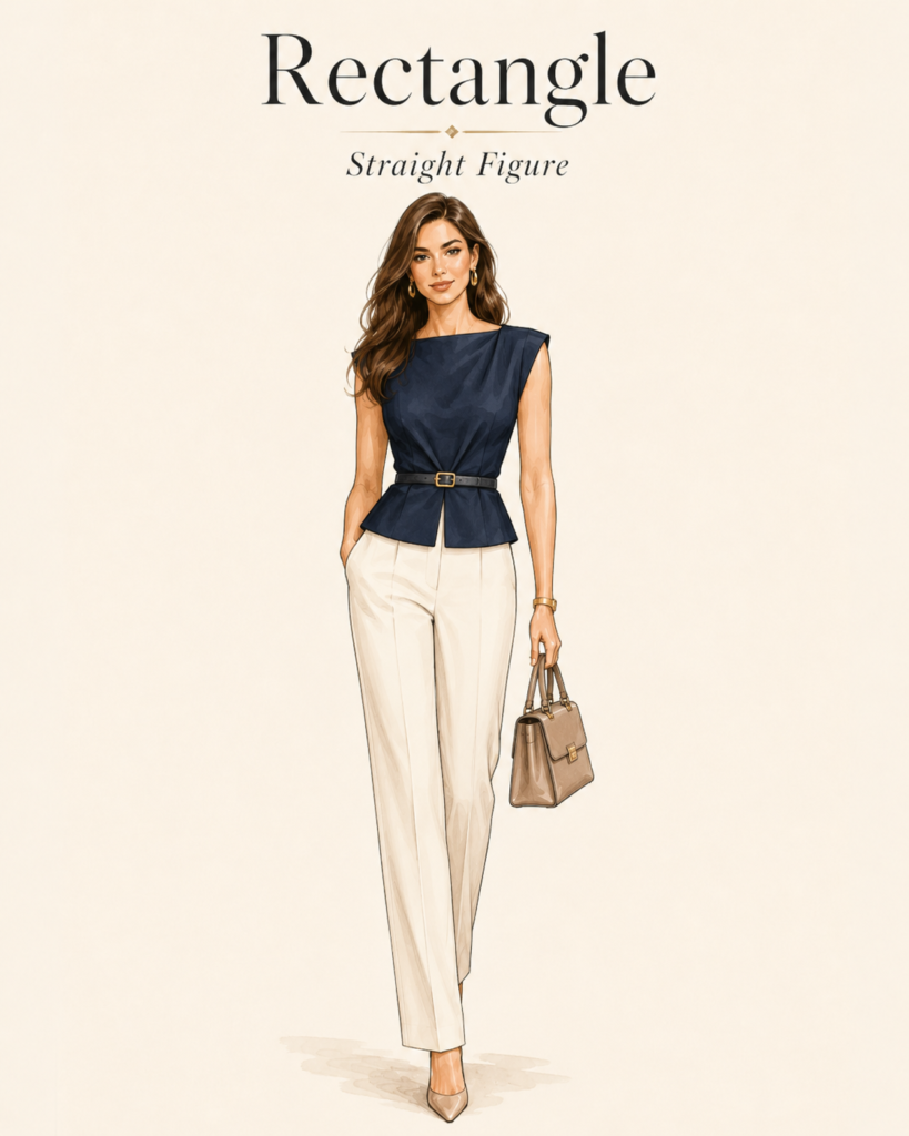 Rectangle body shape illustration with a straighter shoulder waist and hip line