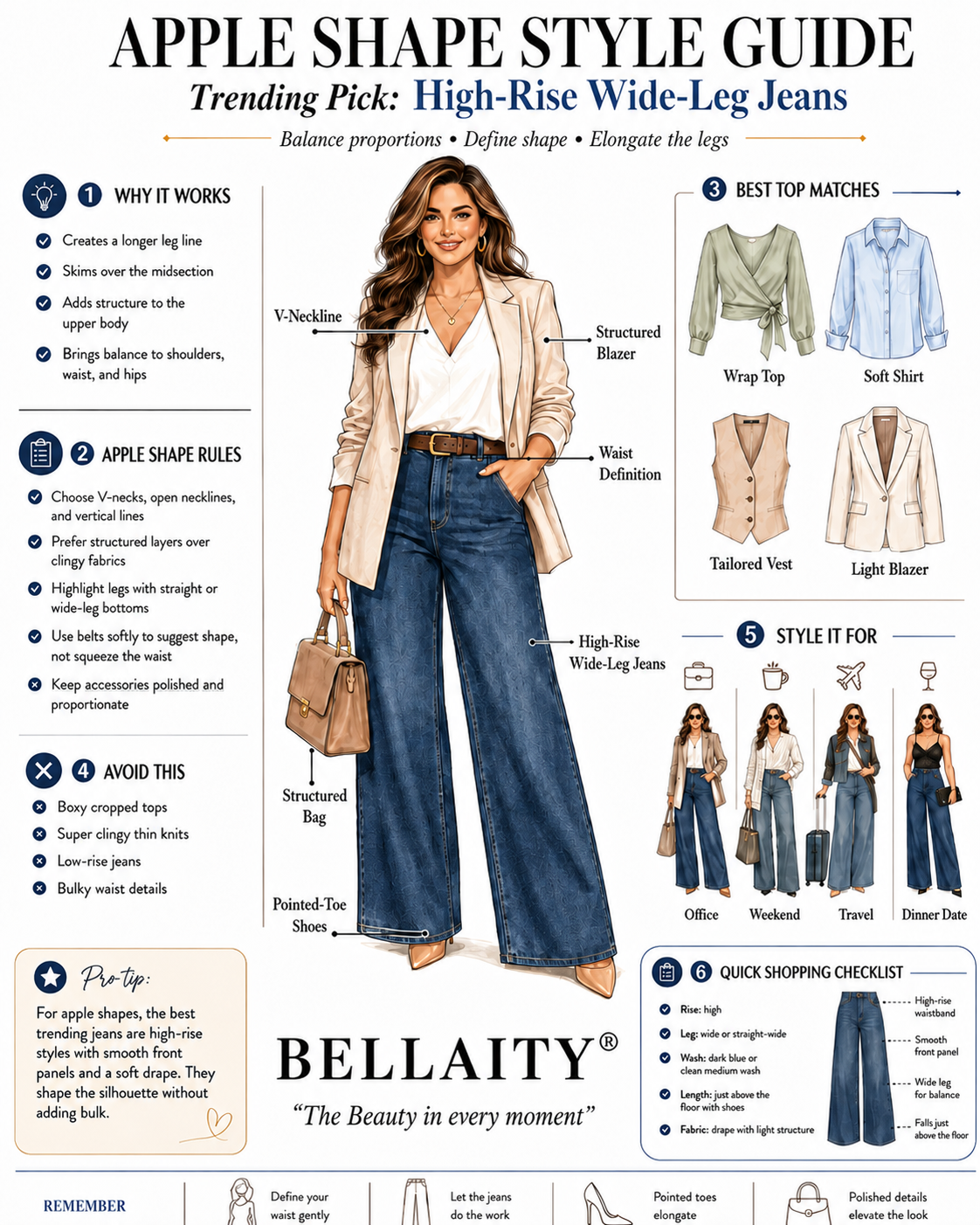 High-Rise Wide-Leg Jeans for Apple Shapes: Four Polished Outfit Formulas