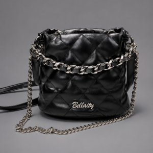 BELLAITY Luxe Quilted Leather Bucket Bag with Silver Chain Strap – Elegant Crossbody Shoulder Bag for Women