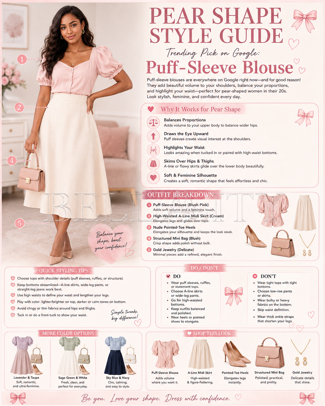 How to Style a Puff-Sleeve Blouse for a Pear Body Shape