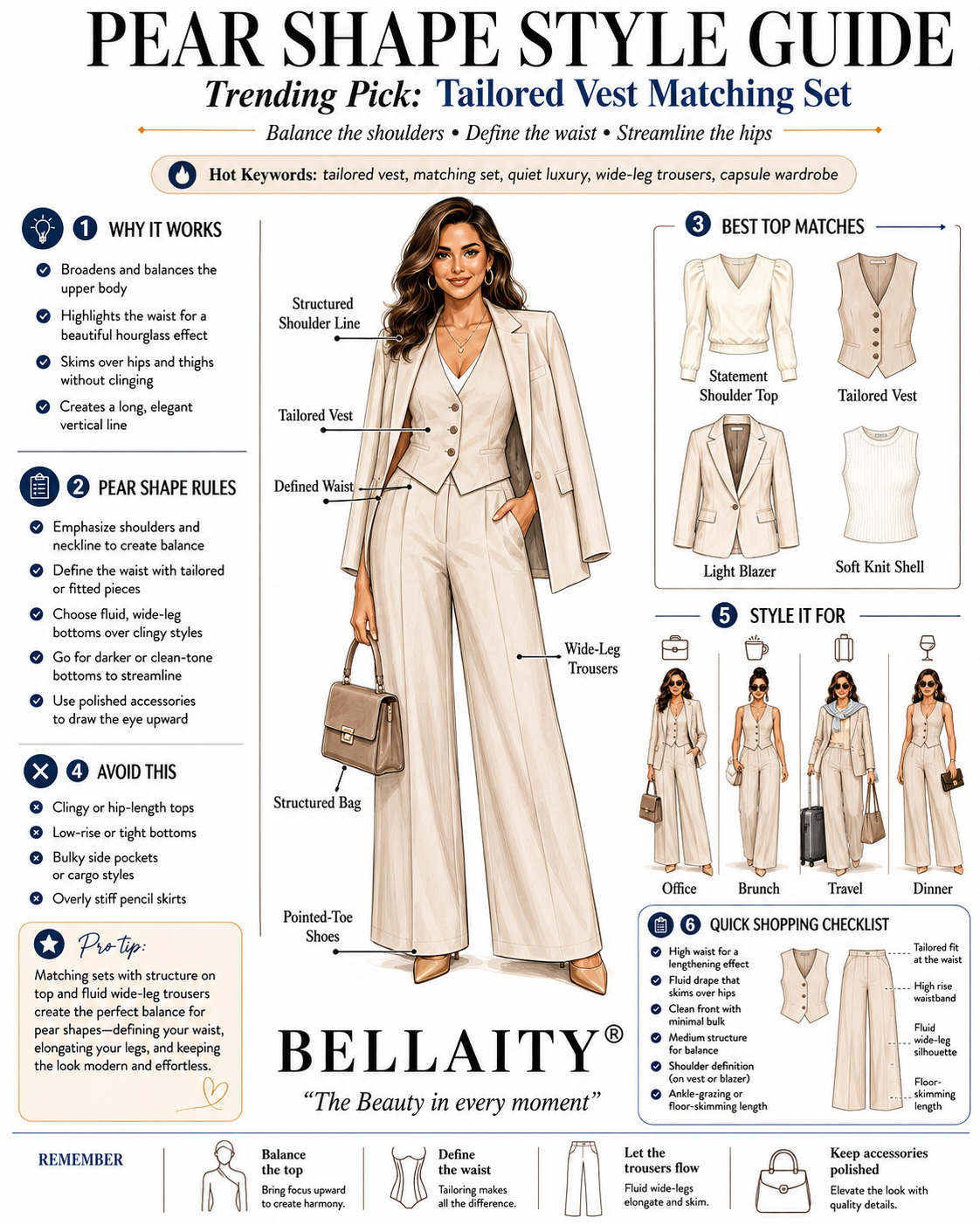 How to Wear a Tailored Vest Matching Set for a Pear Body Shape