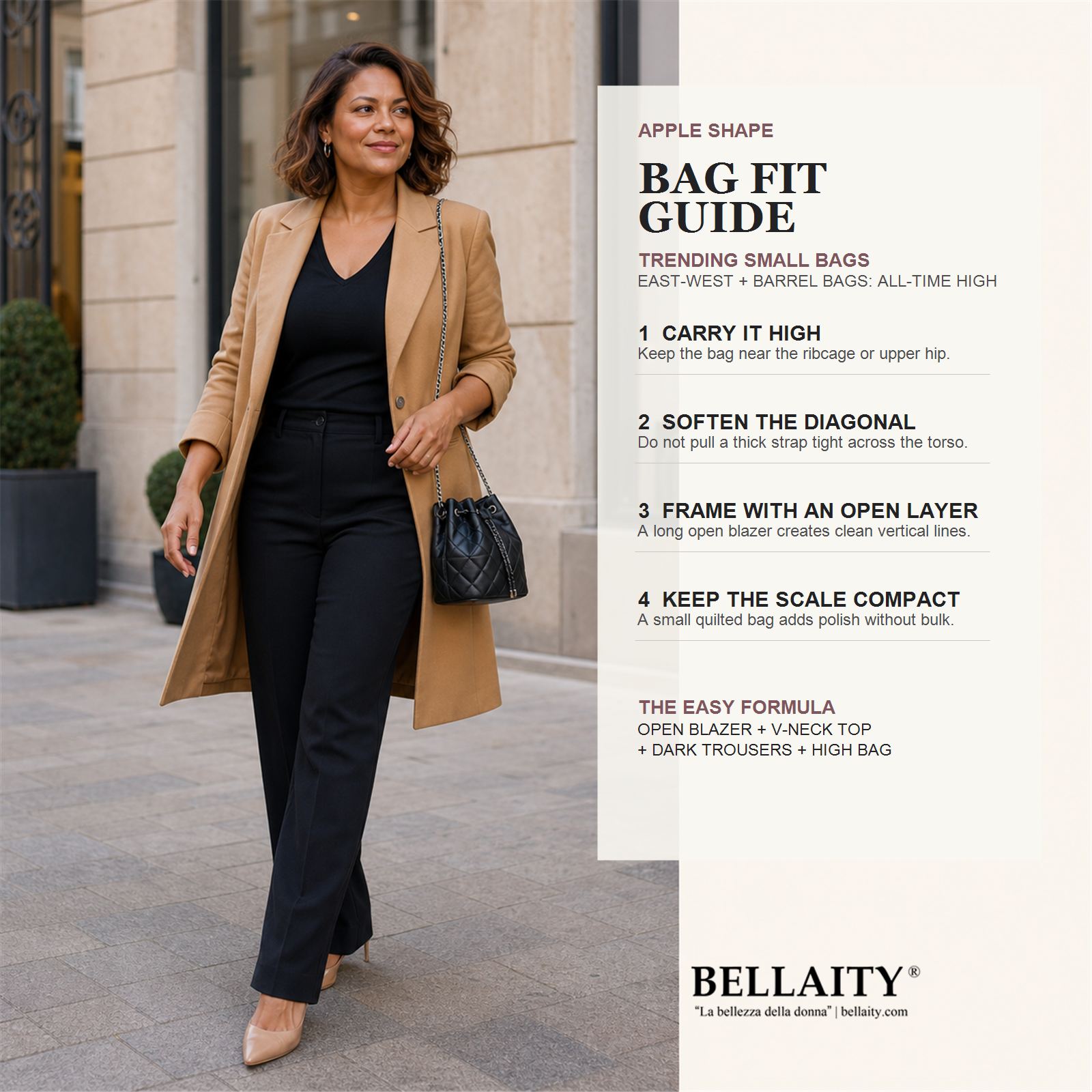 How Apple Body Shapes Can Wear the Trending Small-Bag Look: A Detailed Placement Guide
