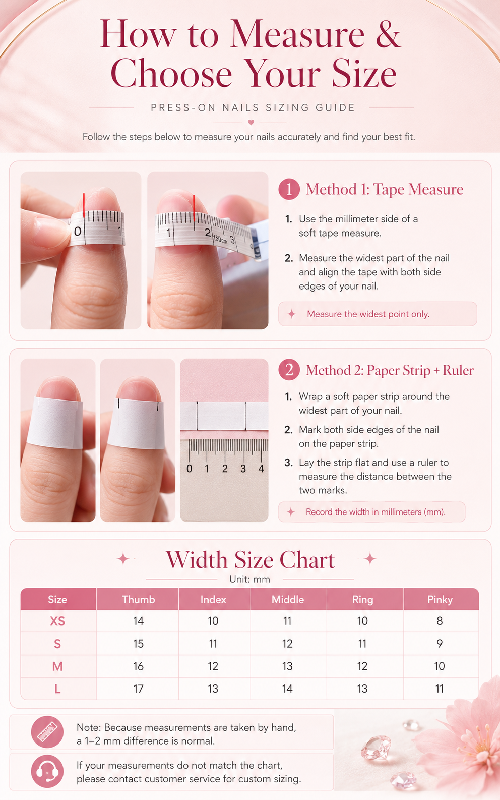 How to measure and choose your press-on nail size